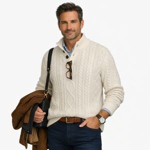 Tilley Cable Knit Organic Cotton Acadamia Prep Chunky Fishermans Sweater Men's L